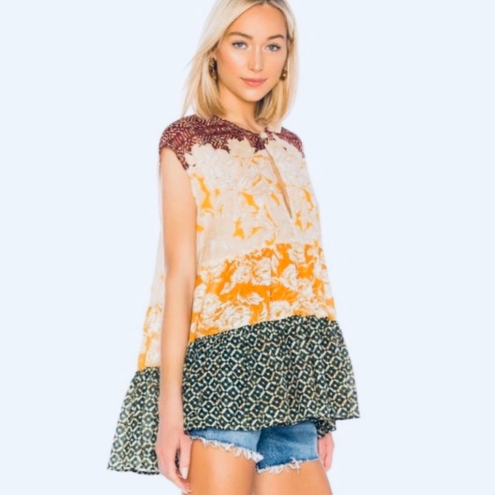 Free People Sleeveless Multi Patterned Top